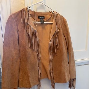 Bebe 100% genuine leather fringe shell jacket
